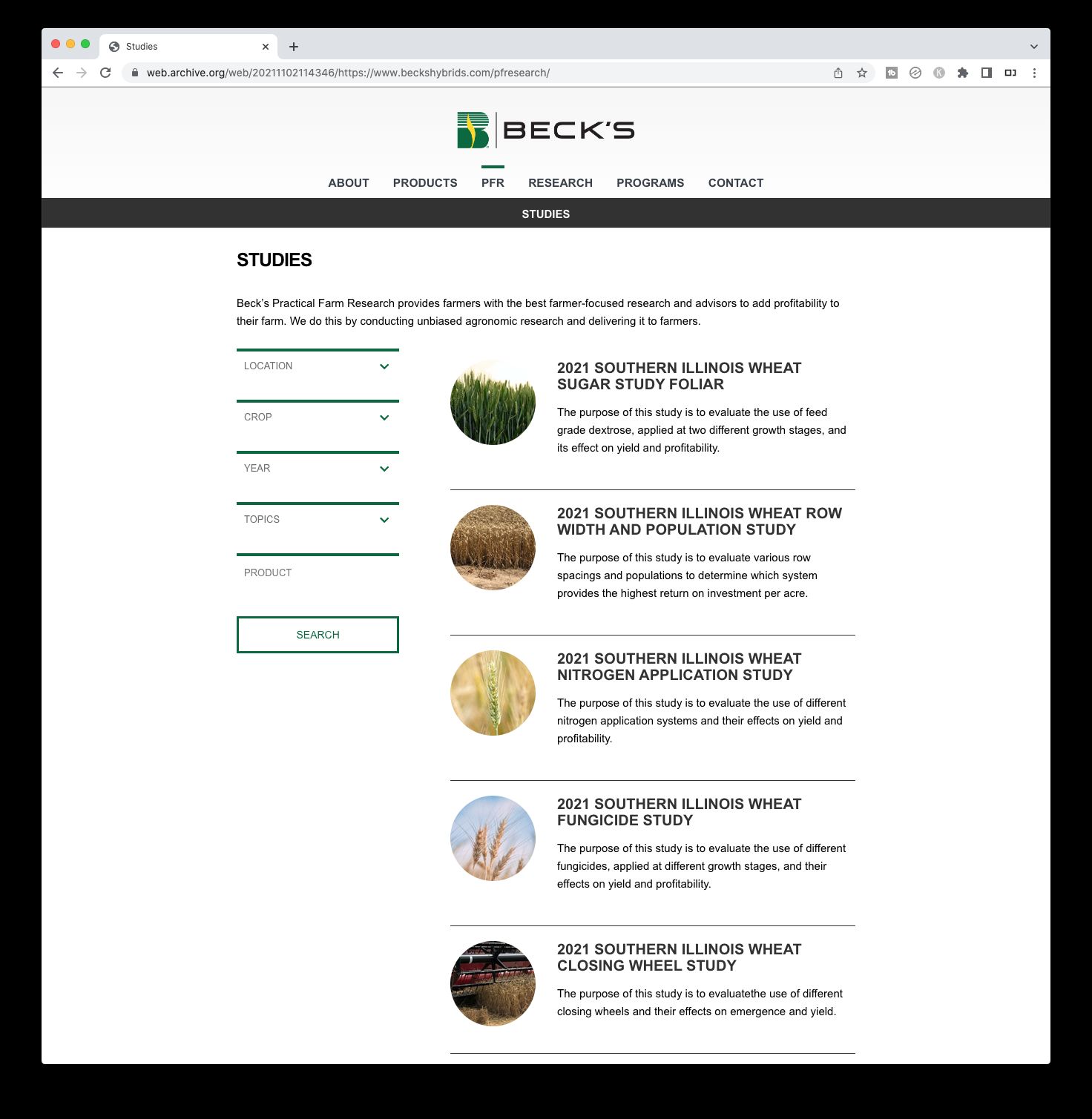 Beck's Practical Farm Research website studies page