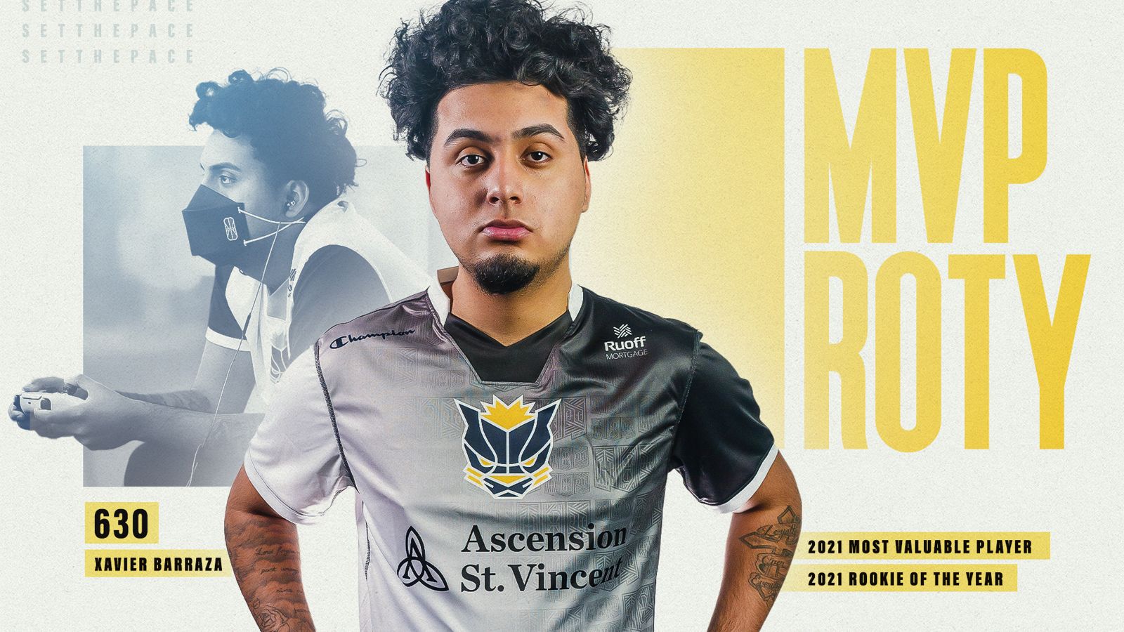 MVP and ROTY announcement graphic featuring a Pacers Gaming player
